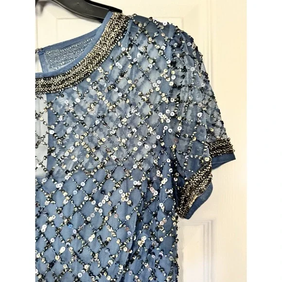 NWT Adrianna Papell Beaded Evening Gown Or Mother of Bride Sz 10 Blue - Picture 4 of 16